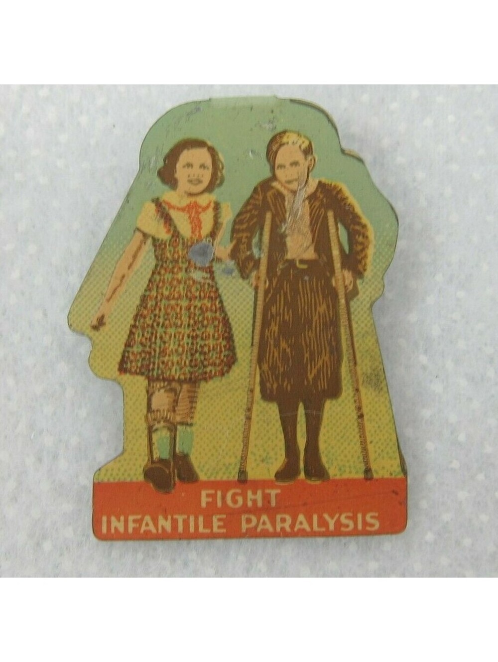 Vintage 1940s Fight Infantile Paralysis Folding Button Badge Pinback Bastain Bro